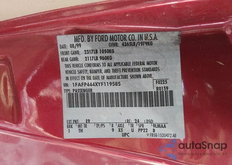 2000 Ford Mustang из США, поврежденный, VIN 1FAFP444XYF119585